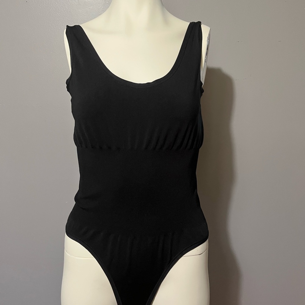Black Stretch Bodysuit with Scoop Neckline